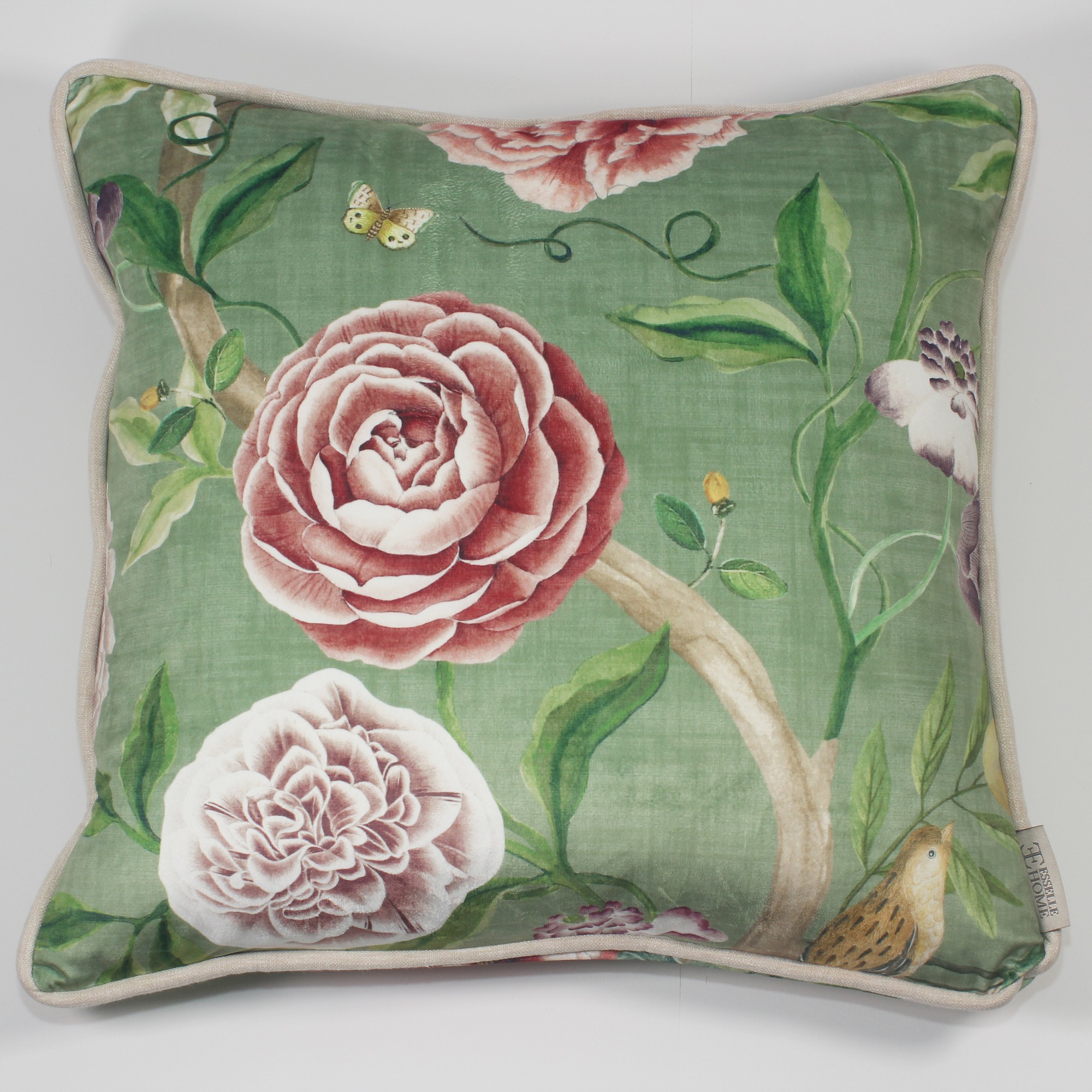 Chinoiserie Garden Floral Cushion In Spring Green